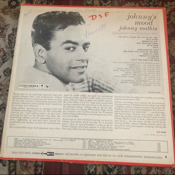 Johnny’s Mood Johnny Mathis Vinyl Record - Picture 2 of 4